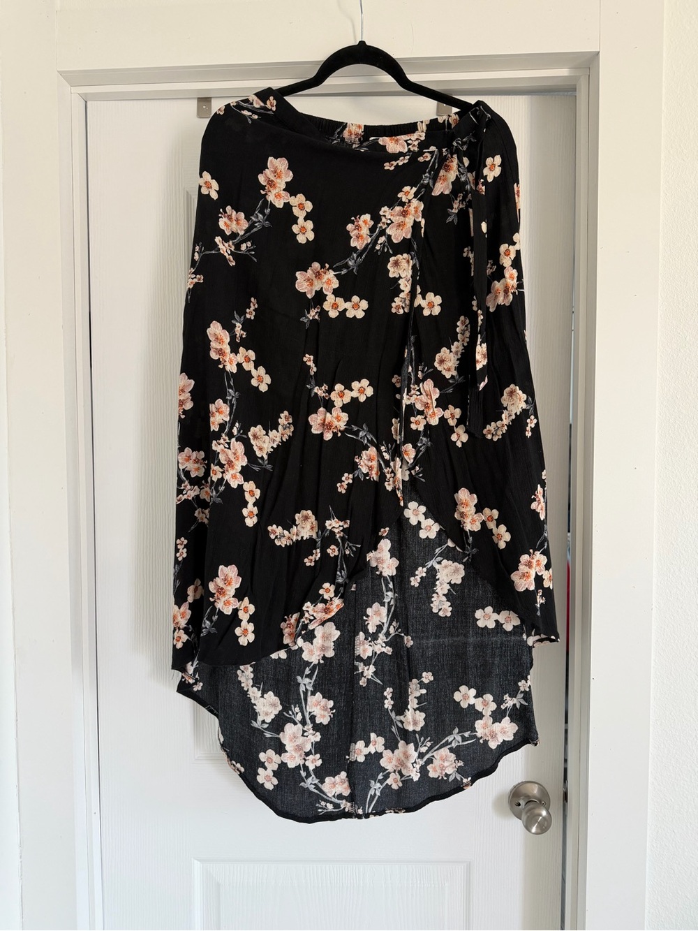 American Eagle Outfitters Black Floral High-Low Wrap Skirt